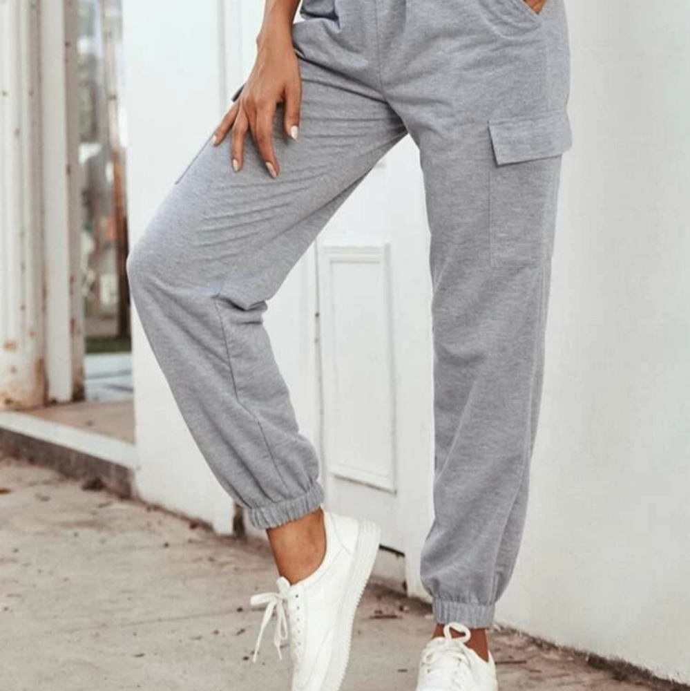 Elastic Waist Grey Cargo Joggers
